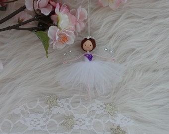 Ballerina fairy doll, white fairy ornament, ballerina ornament, Christmas ballerina fairy tree ornament, handmade ballerina doll