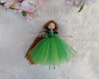 Ballerina fairy doll, green fairy ornament, ballerina ornament, miniature fairy, Christmas fairy tree ornament, handmade ballerina doll