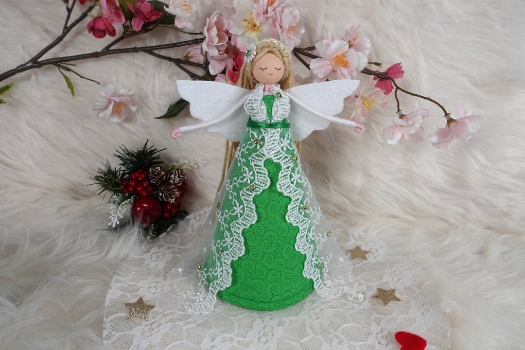 8'' Angel Tree Topper Green Christmas Angel Felt Etsy