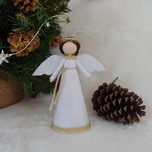 Angel Tree Topper, White Christmas Angel, Felt Angel Doll, Angel Tree Ornament, Handmade Christmas Doll, Angel Ornament, White Angel