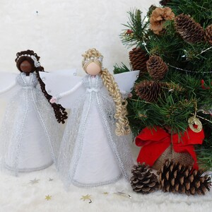 8'' White Silver Angel Tree Topper, White Christmas Angel, Lace Angel Doll, Handmade Christmas Doll image 9