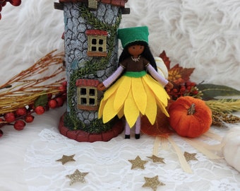 OOAK Sunflower girl doll, flower fairy doll, handmade flower doll, Sunflower doll