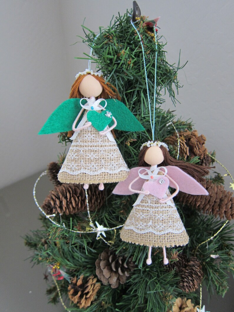 Rainbow Mini Angel Tree Topper Burlap Angel Ornament Etsy