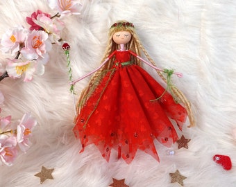 Red Doll, Christmas Doll, Fairy Doll, Custom Doll, Handmade Doll