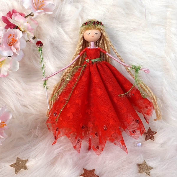 Red Doll, Christmas Doll, Fairy Doll, Custom Doll, Handmade Doll