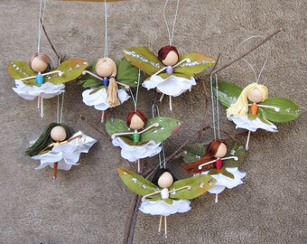 Flower Fairy Dolls, Miniature Fairies, Fairy Ornaments, Ballerina Ornaments, Christmas fairy tree ornament, Ballerina Angels, Handmade Dolls