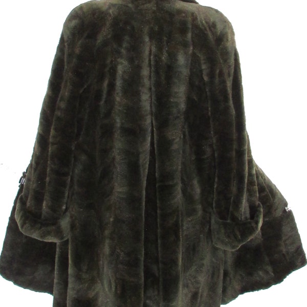 Vintage beautiful dark green sheared real legs mink fur coat/pretty dark green shaved mink legs fur coat XXL bust 48