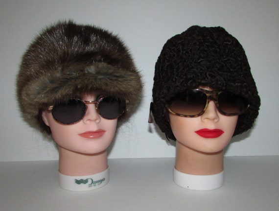 Vtg lot of 4 real fur hats(1beaver, 2 muskrat 1 p… - image 6