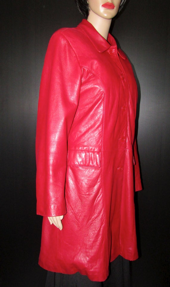 Knee length leather coat cheap