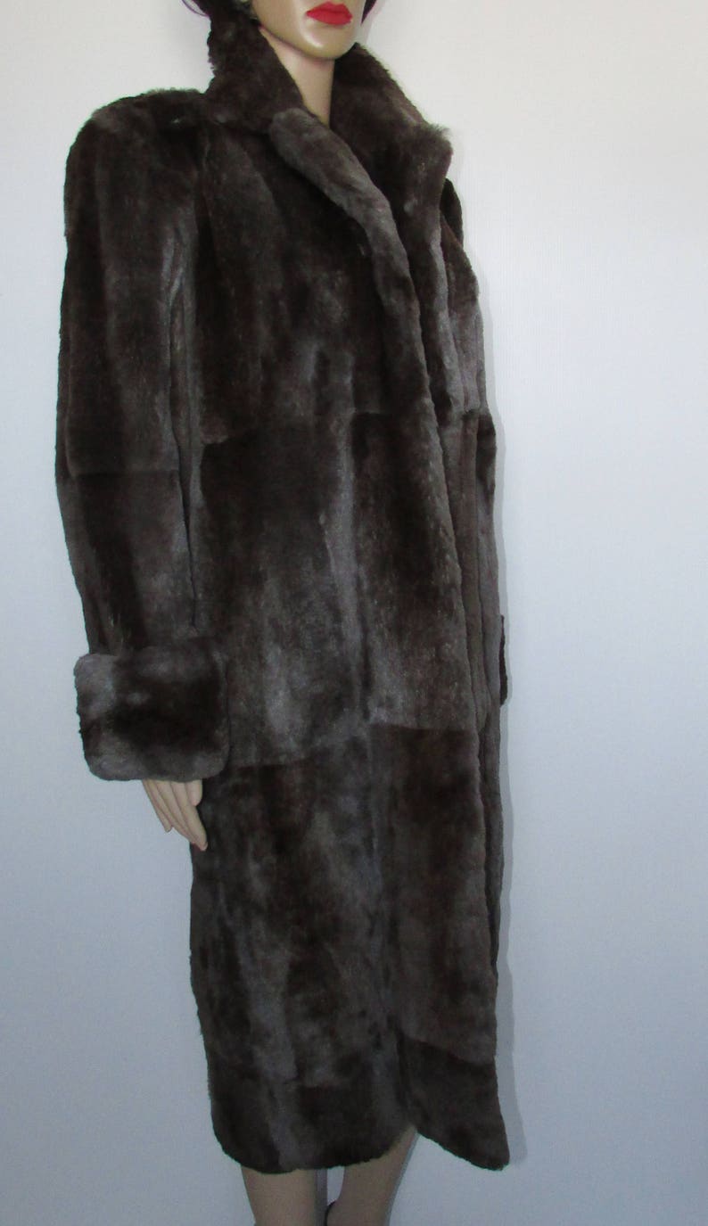 Joli manteau de véritable fourrure de rat musqué rasé brun gris /Nice sheared real muskrat brown grey fur coat bust 42 image 3