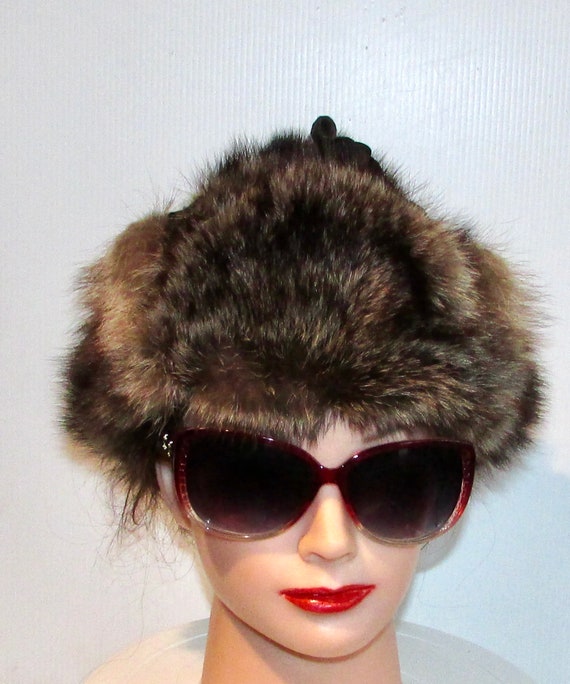 Vintage warm unisex aviator trooper raccoon fur ha