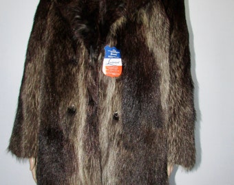 Vintage beautiful real natural raccoon fur coat/ genuine wild cat fur coat sz md bust 42