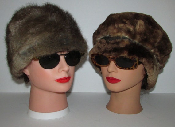 Vtg lot of 4 real fur hats(1beaver, 2 muskrat 1 p… - image 3