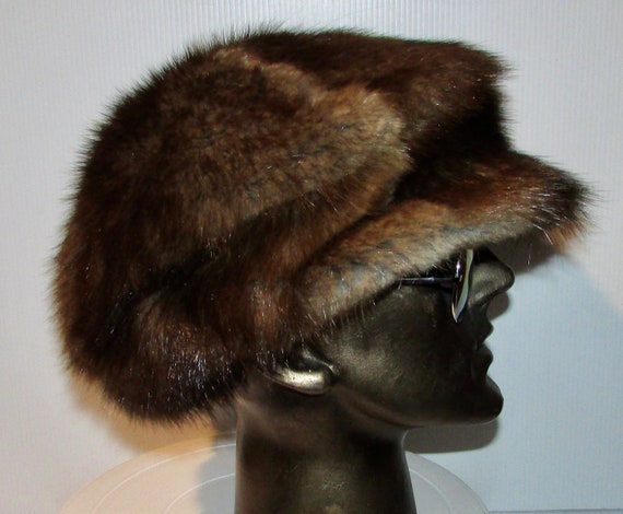 Vtg superb real natural muskrat fur hat or cap/ c… - image 7