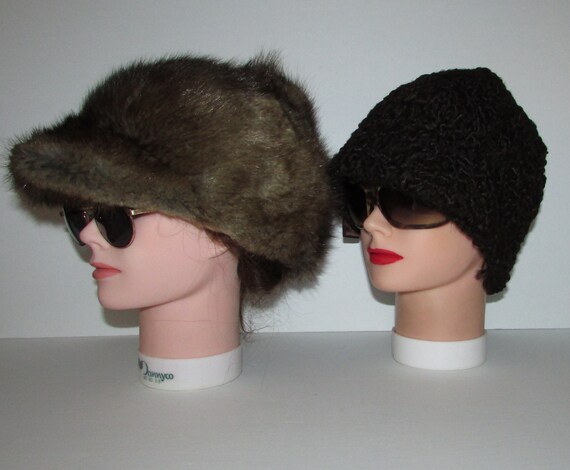 Vtg lot of 4 real fur hats(1beaver, 2 muskrat 1 p… - image 7