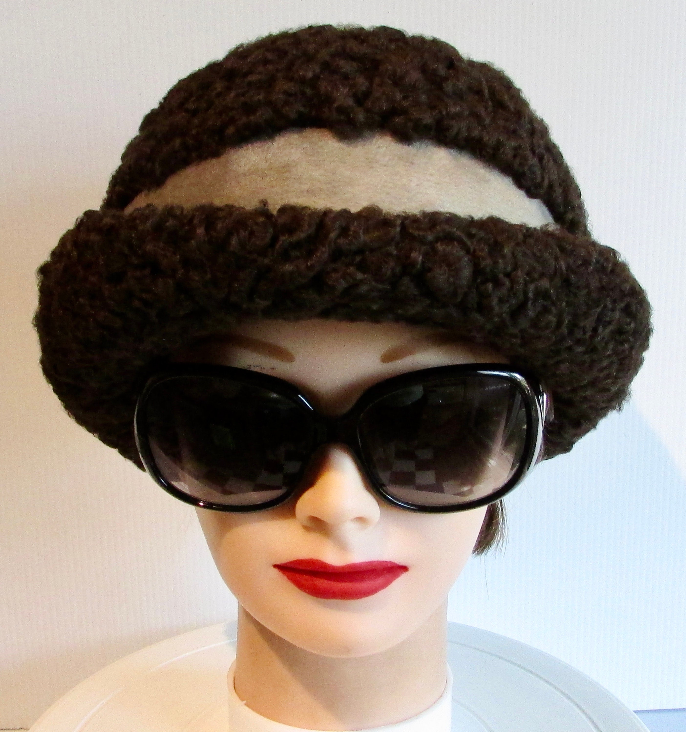 Womens Brown Fur Hat, Brown Sable / Persian Lamb Mongolian, Russian, Norse, Viking Style Fur Persian Lamb  main image 3