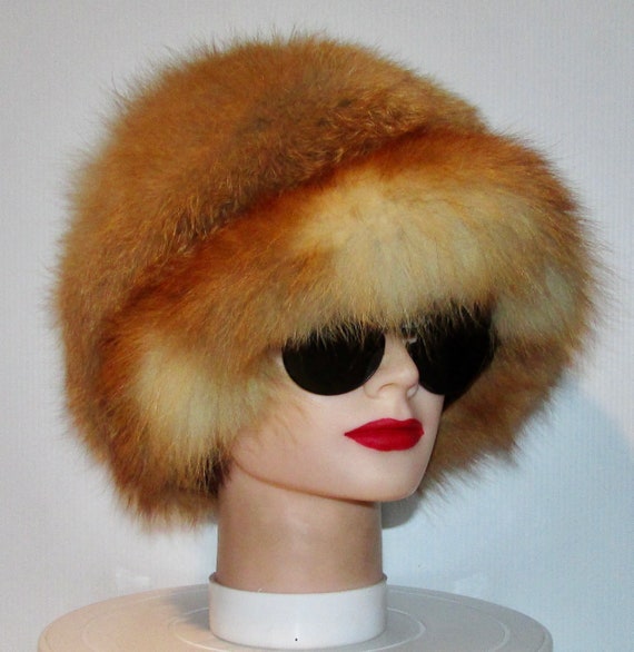 Vintage superb real red fox fur hat with brim /ma… - image 2