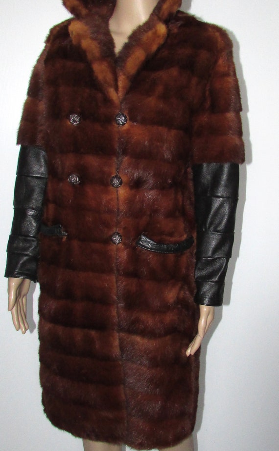 Vtg real dark brown auburn horizontal  mink fur co