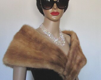 vintage superb real pastel mink fur stole capelet/ chic real mink fur stole psstelr size md 10" X 49"approx