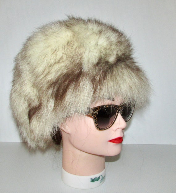 Nice real  fluffy white and brown fox fur hat /jo… - image 1