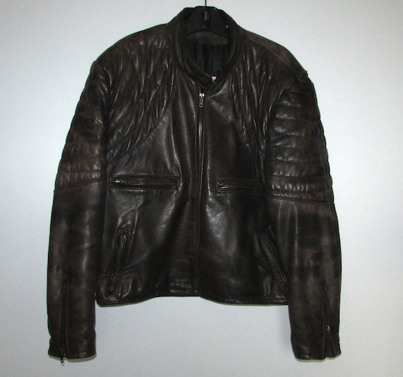 Vintage beautiful dark brown  leather biker or mo… - image 1