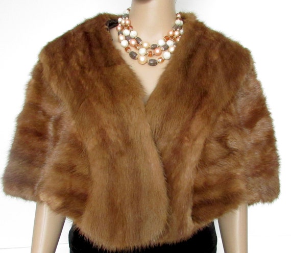 vintage  nice natural  real muskrat fur stole cap… - image 1