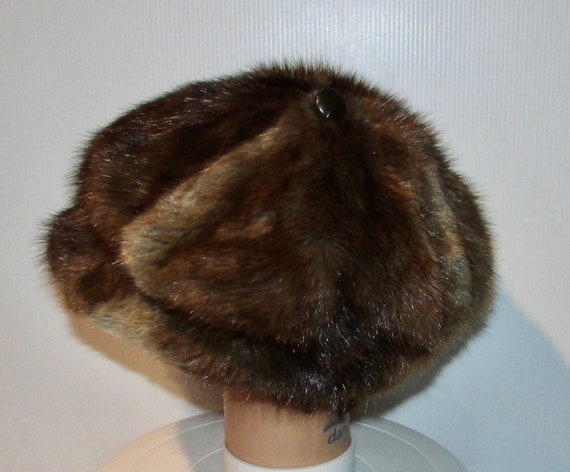 Vtg superb real natural muskrat fur hat or cap/ c… - image 6