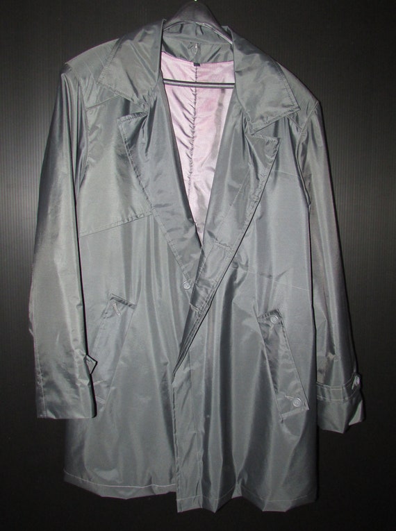 Vtg men gray trench jacket with detachable real o… - image 9