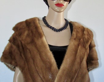 vtg superb real med brown mink fur stole capelet/chic stole of real medium brown mink fur Md 13" X 60"approx #Z009