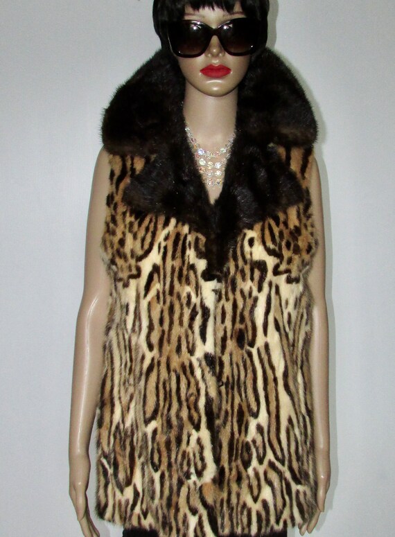 Vtg superb mink fur vest/ dyed leopard /dark brow… - image 4