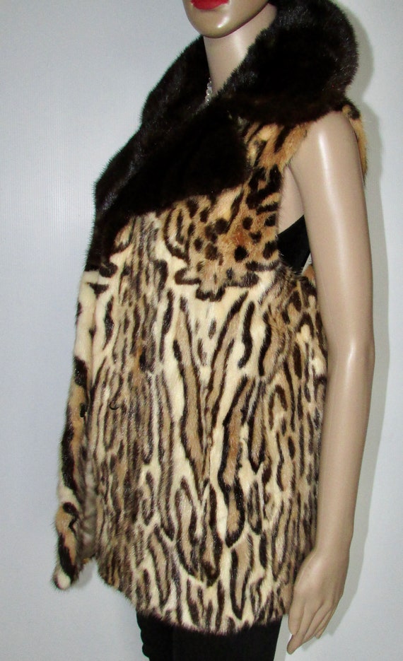 Vtg superb mink fur vest/ dyed leopard /dark brow… - image 5