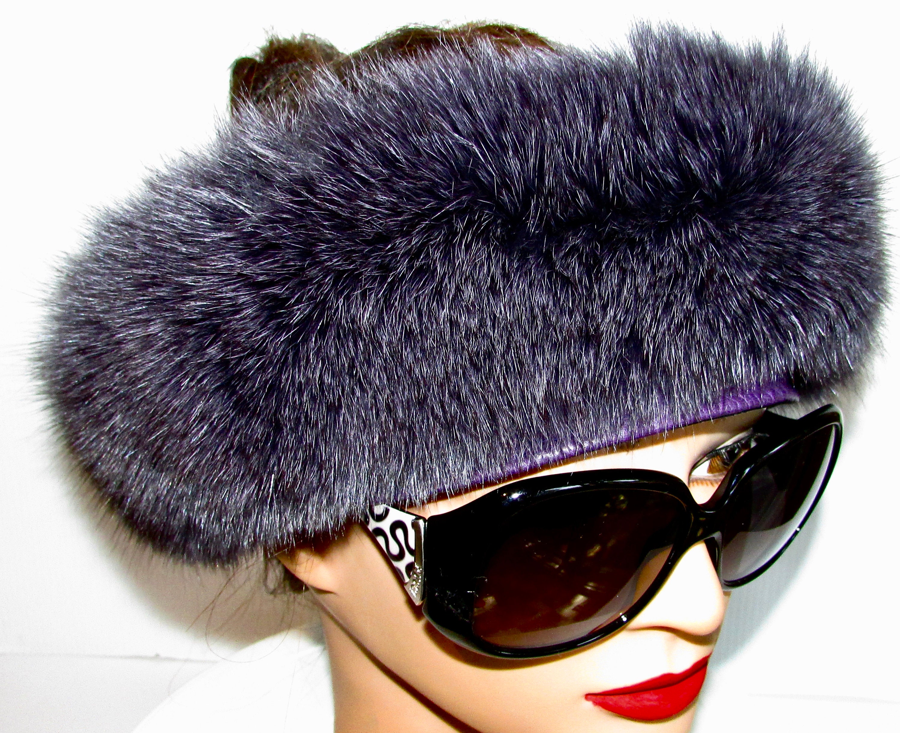 Headband Fox Fur with leather Lilac Lavender Hair Accessory with Voluminous T… Purple Kitten Ears, Cat Ears Headband, Purple Fox Ears  main image 4