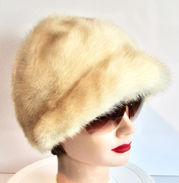 Vintage Superb Real Champagne Mink Fur Hat Cap/ Vintage 