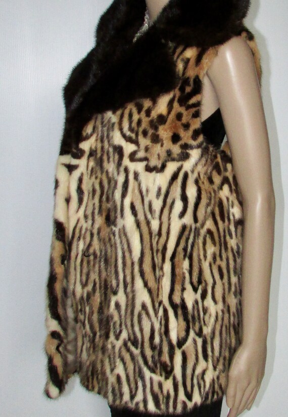 Vtg superb mink fur vest/ dyed leopard /dark brow… - image 3