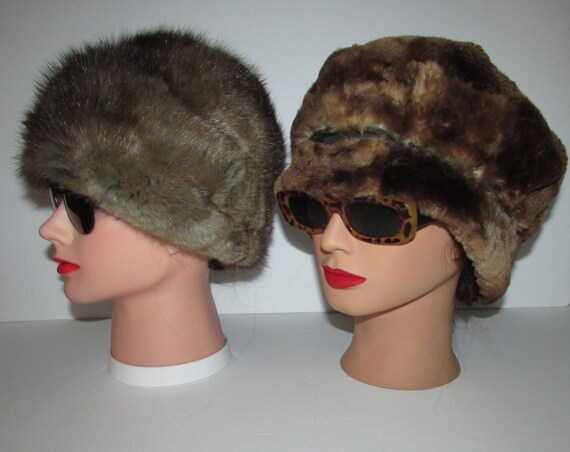 Vtg lot of 4 real fur hats(1beaver, 2 muskrat 1 p… - image 5