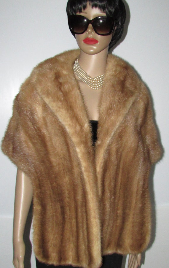 vintage superb real pastel mink fur stole capelet/