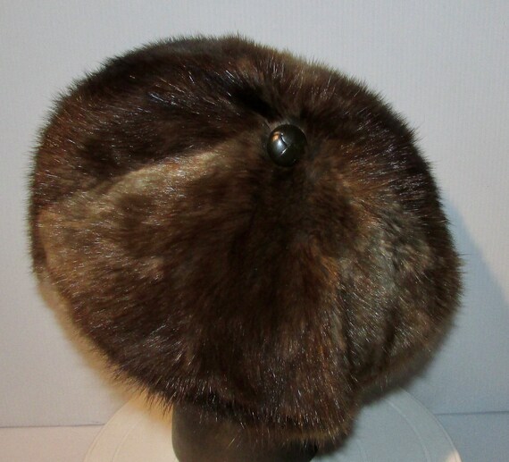 Vtg superb real natural muskrat fur hat or cap/ c… - image 8