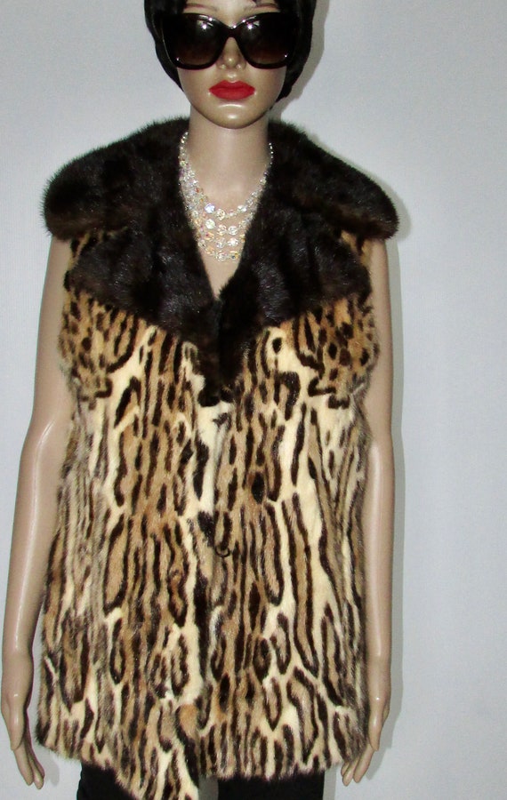 Vtg superb mink fur vest/ dyed leopard /dark brow… - image 2