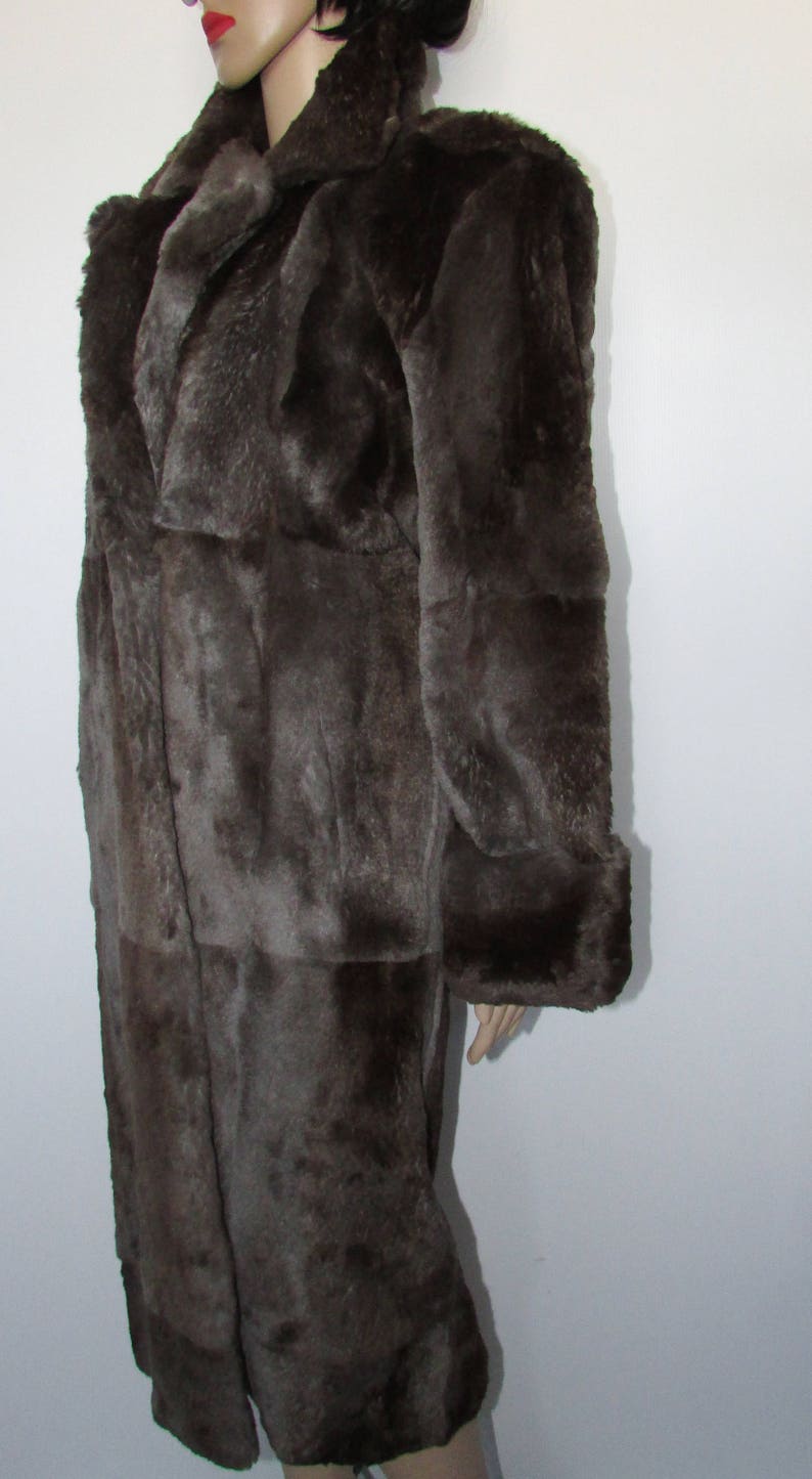 Joli manteau de véritable fourrure de rat musqué rasé brun gris /Nice sheared real muskrat brown grey fur coat bust 42 image 4