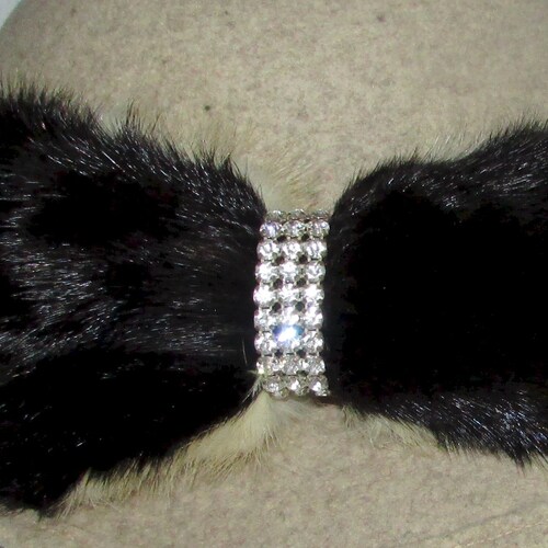 Real black/white deals mink fur bow accessory / rhinestones/jolie boucle en vrai fourrure de vison noir et blanc pierres du Rhin 4