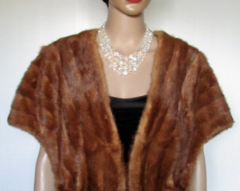 vintage superb auburn real mink fur stole capelet/ chic real auburn mink fur stole large size 13X 58"