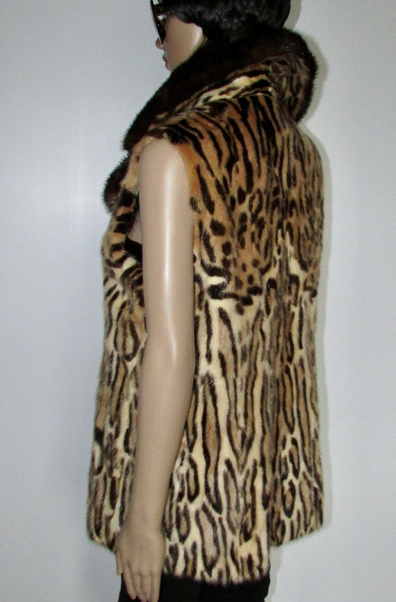 Vtg superb mink fur vest/ dyed leopard /dark brow… - image 7