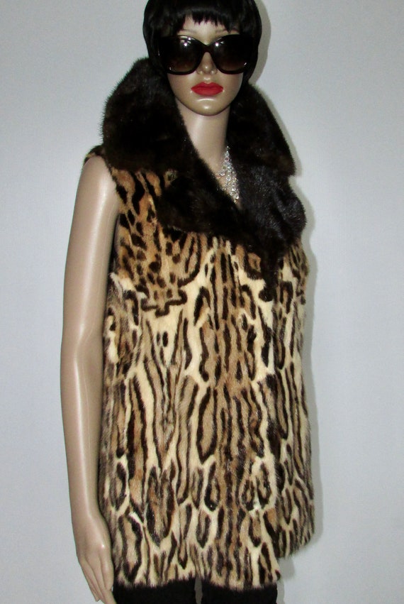 Vtg superb mink fur vest/ dyed leopard /dark brown