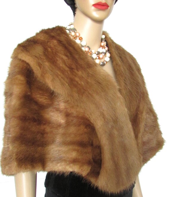 vintage  nice natural  real muskrat fur stole cap… - image 2