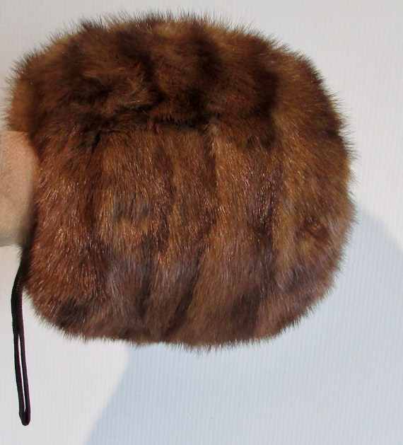 Vintage beautiful medium brown real mink fur muff… - image 1