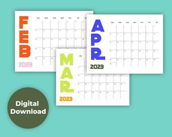 2023 Neon Calendar | Digital | Printable | 12 months | Dec-Jan 2023 | Neon | Trendy | Modern