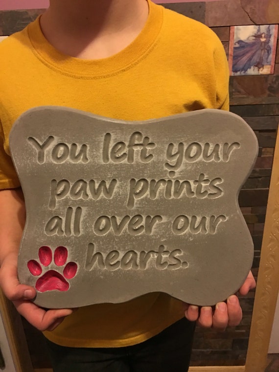 Items similar to Hand painted concrete pet memorial with paw print