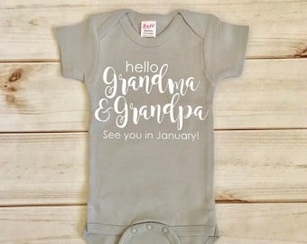 grandma and grandpa onesie with date, gerber onesie, grandma and grandpa baby announcement, pregnancy announcement, grandma onesie,m