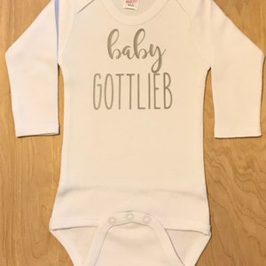 Last name onesie, gerber onesie, announcement onesie, baby name onesie, pregnancy announcement, baby announcement, last name onesie image 4