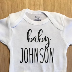 Last name onesie, gerber onesie, announcement onesie, baby name onesie, pregnancy announcement, baby announcement, last name onesie image 2